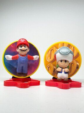 McDonalds Super Mario Galaxy Happy Meal Toy Lot (2) #1 MARIO + #8 TOAD
